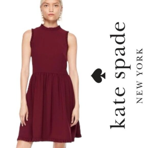 Kate Spade Dress Ma Cherie Ruffle Fit Flare Sleeveless Purple Deep Cherry Size 2